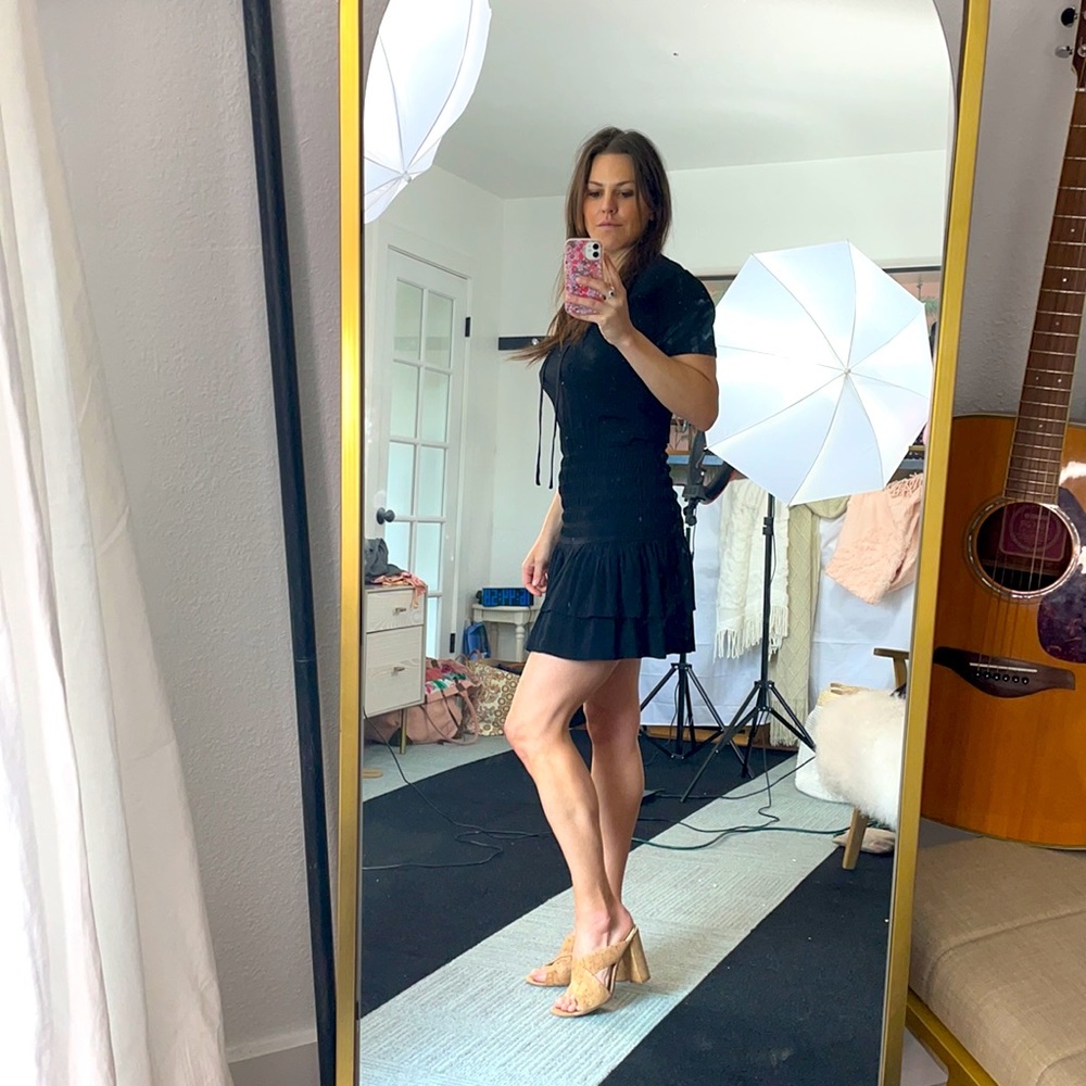 Maje black dress with ruched waist